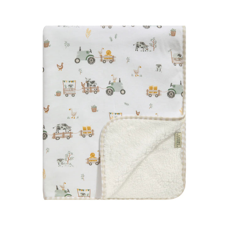 ORGANIC JERSEY SHERPA BLANKET - TRACTOR RIDE