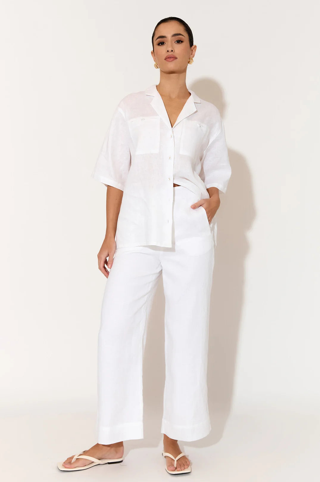 NISHA CROPPED LINED LINEN PANT - WHITE