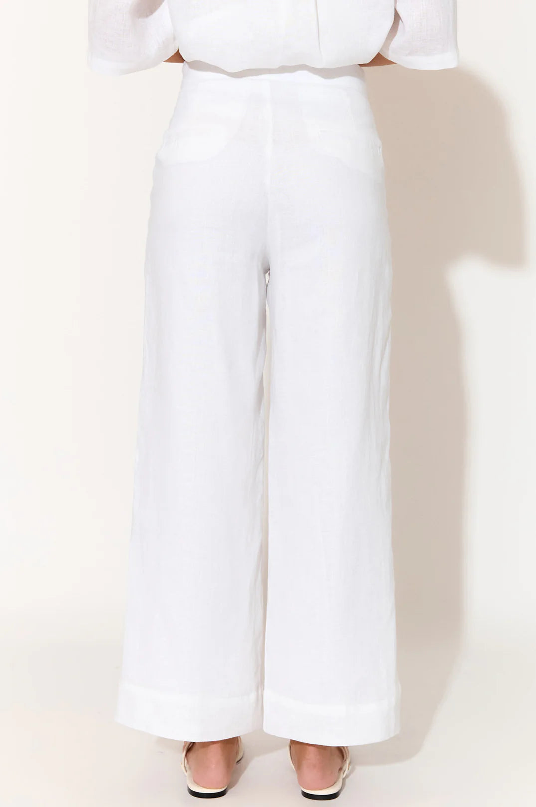 NISHA CROPPED LINED LINEN PANT - WHITE