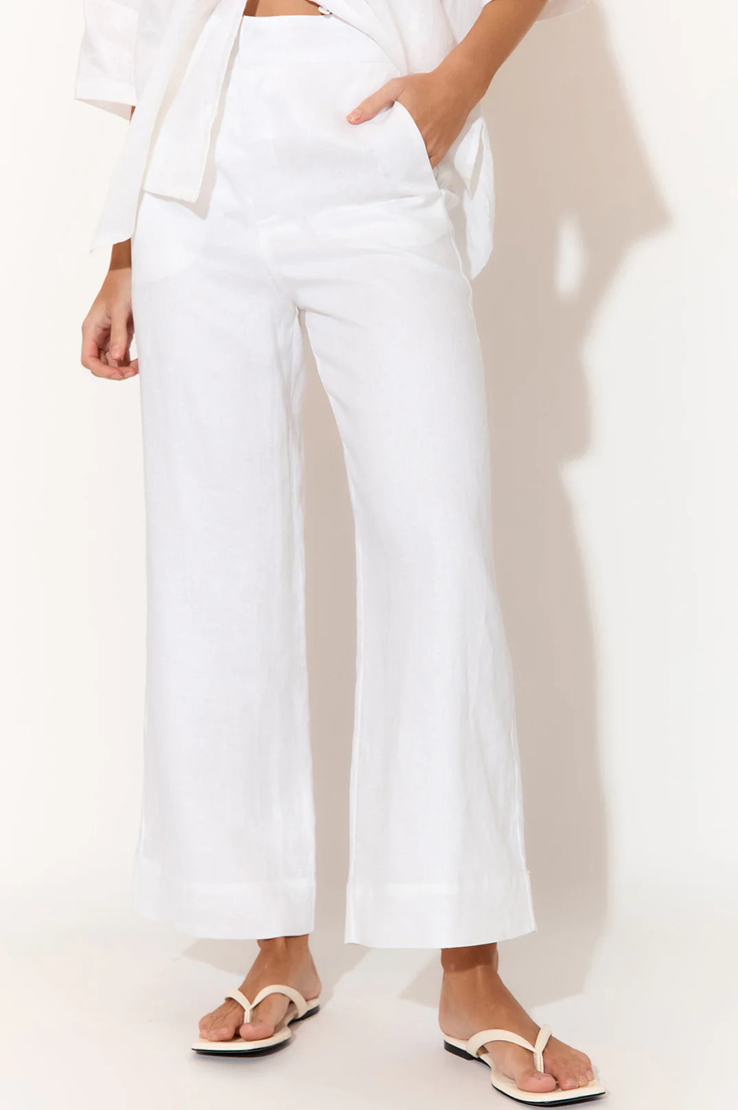 NISHA CROPPED LINED LINEN PANT - WHITE