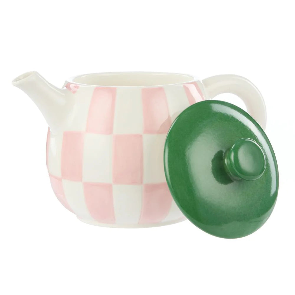 Check Teapot - Pink and Green