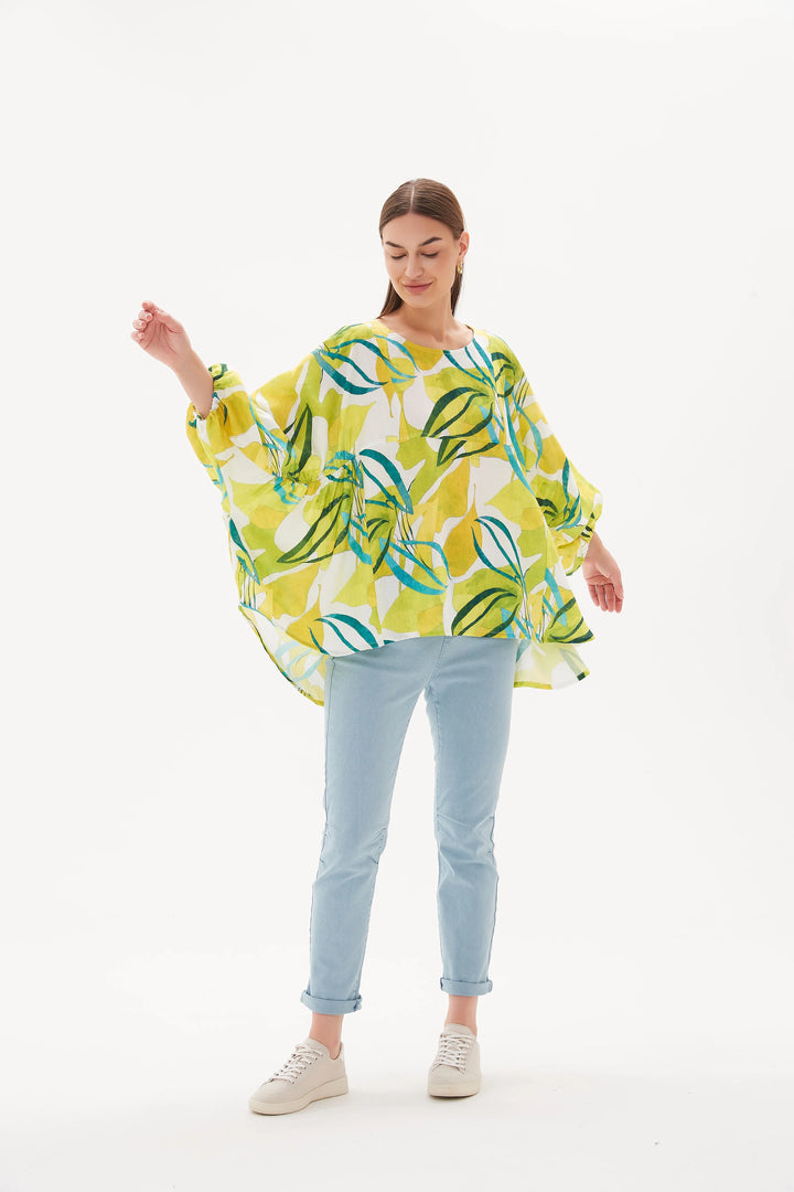 Elastic Gather Volume Blouse - Garden Print