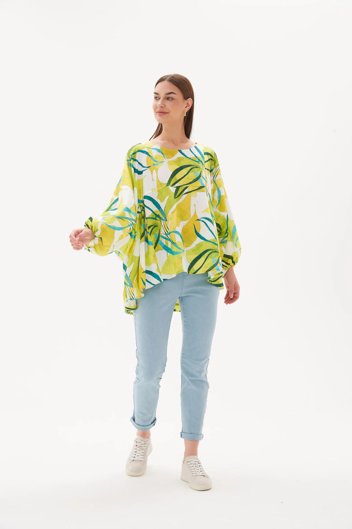 Elastic Gather Volume Blouse - Garden Print