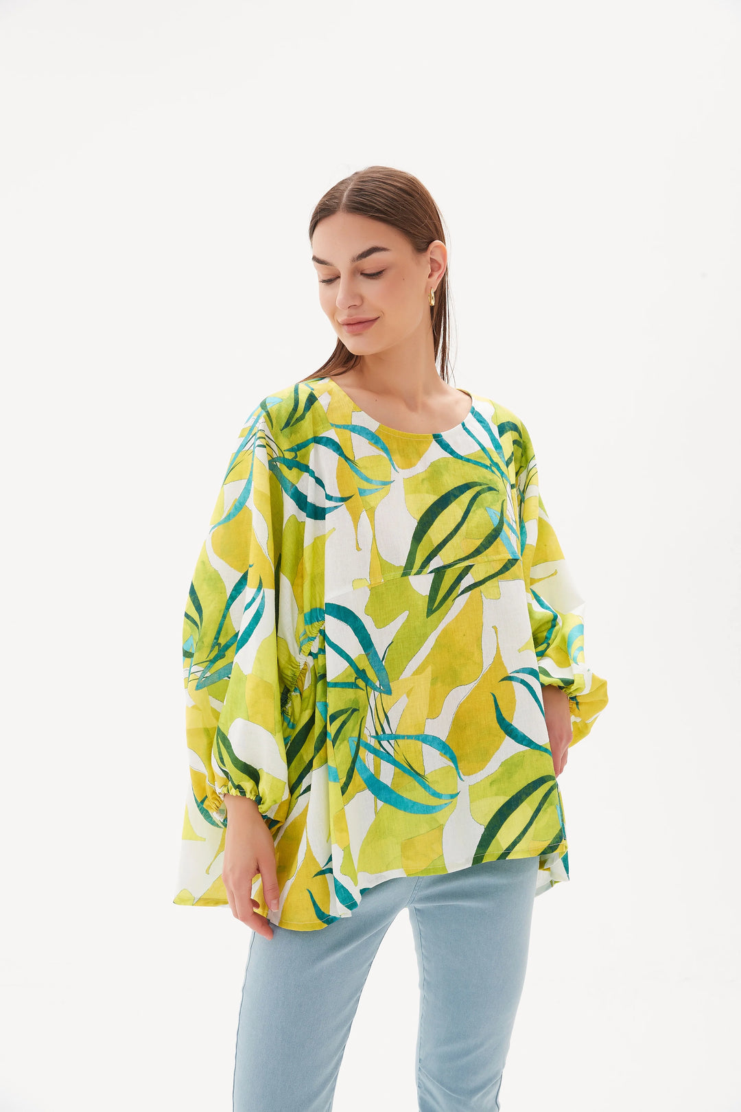 Elastic Gather Volume Blouse - Garden Print