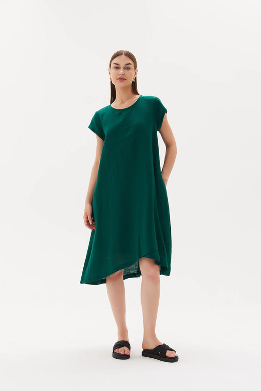 Cap Sleeve Cross Over Dress - Emerald