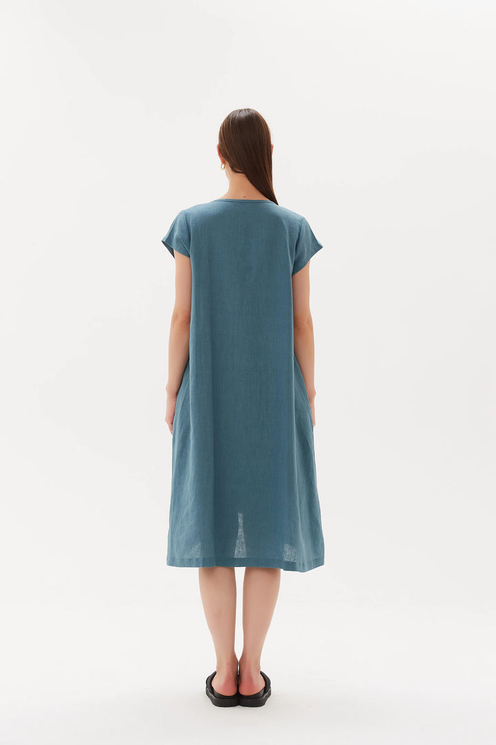Cap Sleeve Cross Over Dress - Washed Blue