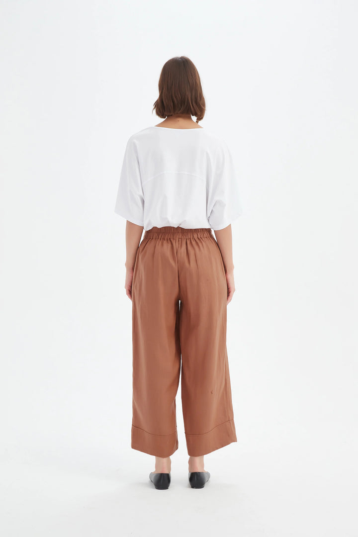 WIDE LEG LINEN PANT-Cedar