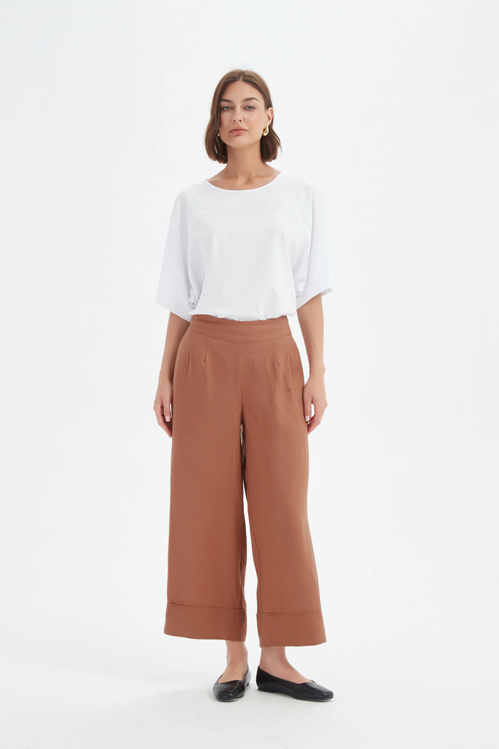 WIDE LEG LINEN PANT-Cedar