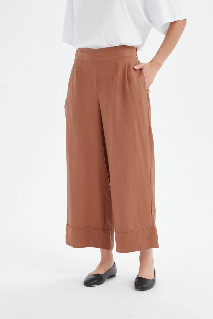 WIDE LEG LINEN PANT-Cedar