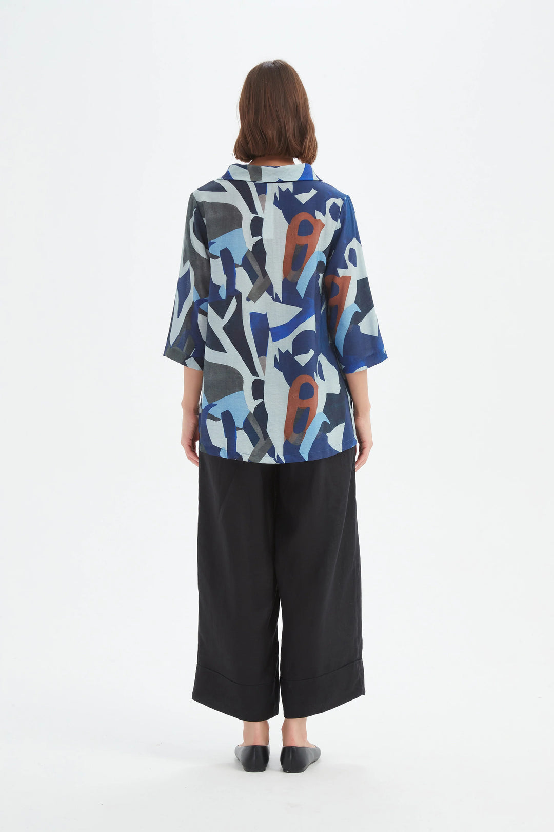 HIGH NECK PRINT TOP-Blue