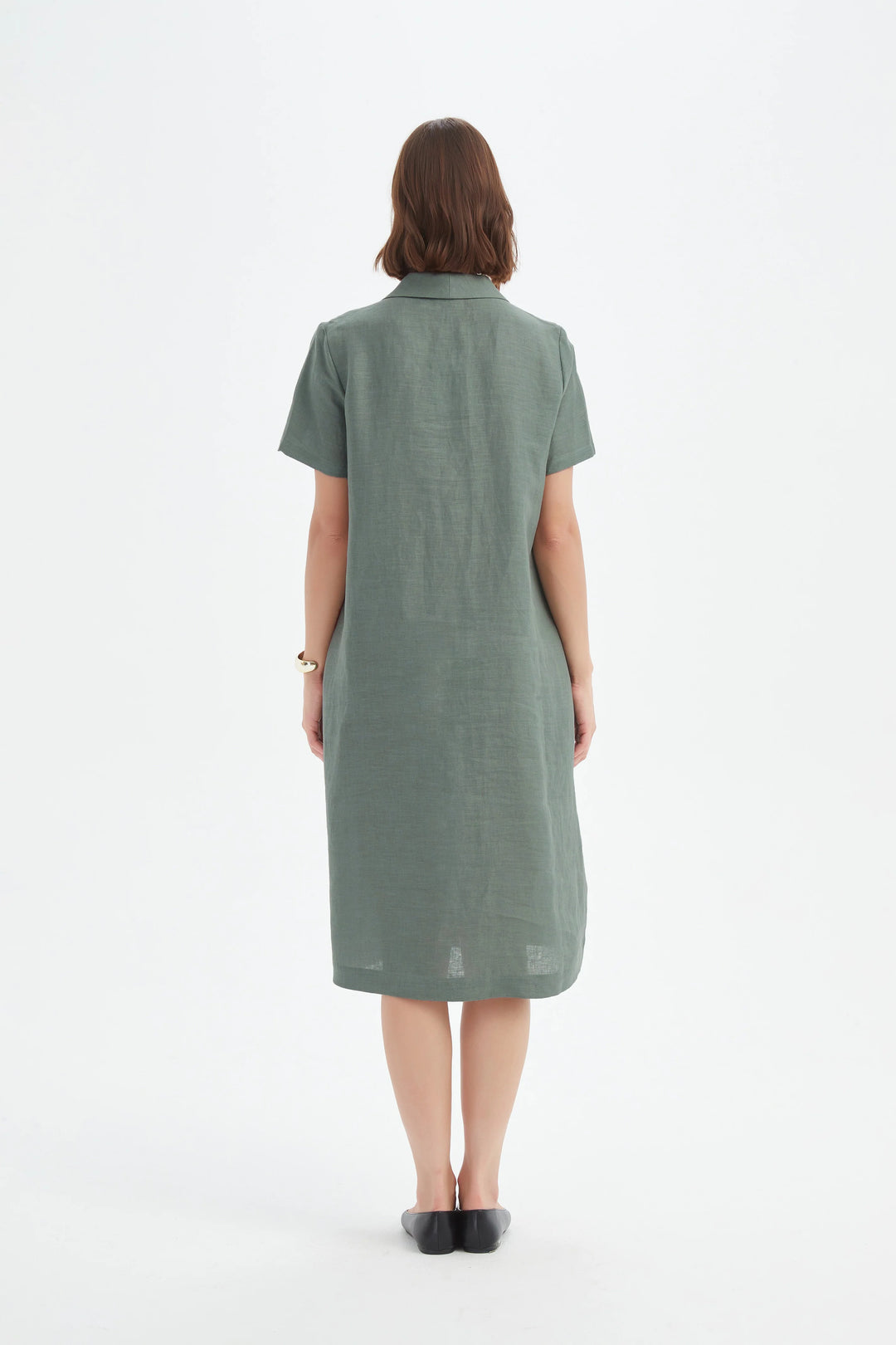 SHAWL COLLAR PLEAT DRESS-Petrol
