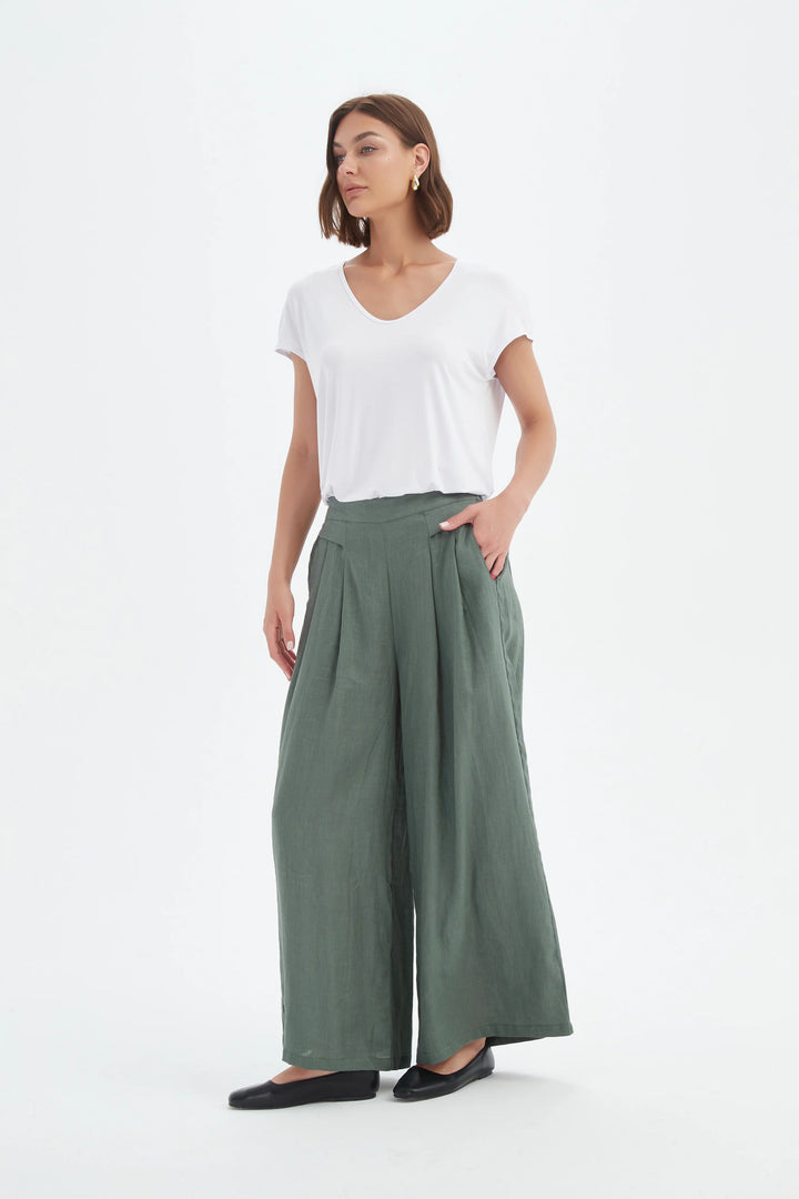PLEAT FRONT PALAZZO PANT-Petrol