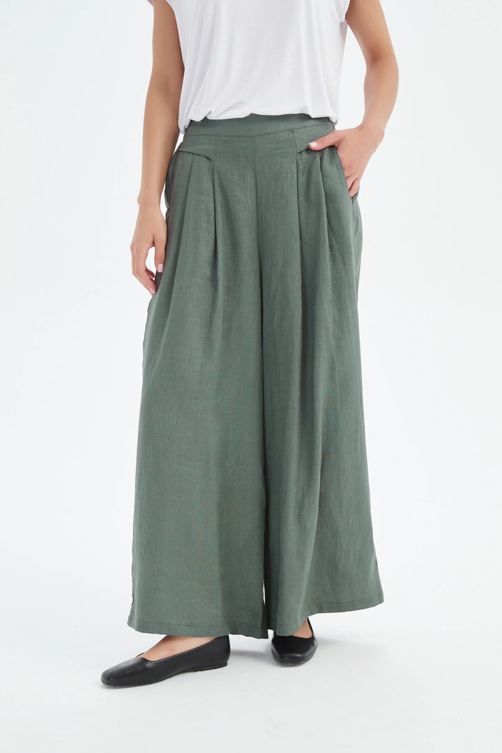 PLEAT FRONT PALAZZO PANT-Petrol
