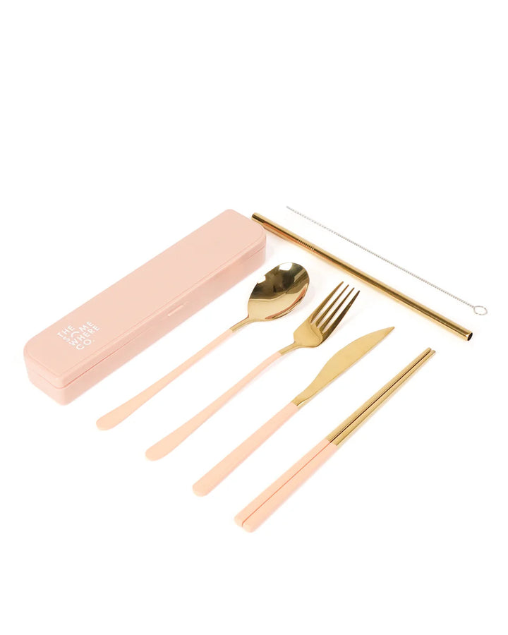 Take Me Away Cutlery Kit - Gold with  Blush Handle