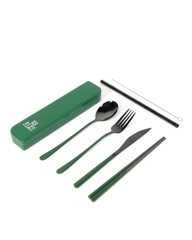 Take Me Away Cutlery Kit - Black with  Forest Green Handle