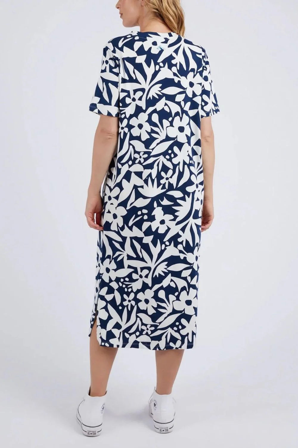 Stencil Floral Tee Dress Naval Blue Floral