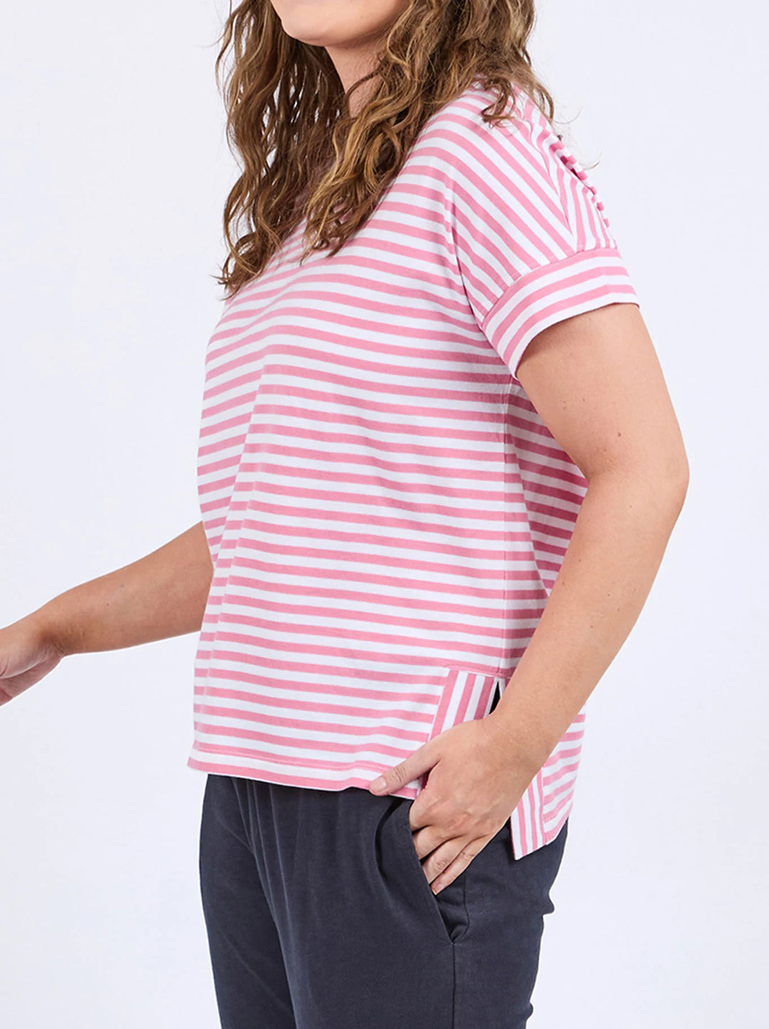 Yara Stripe Short Sleeve Tee - Chateau Rose