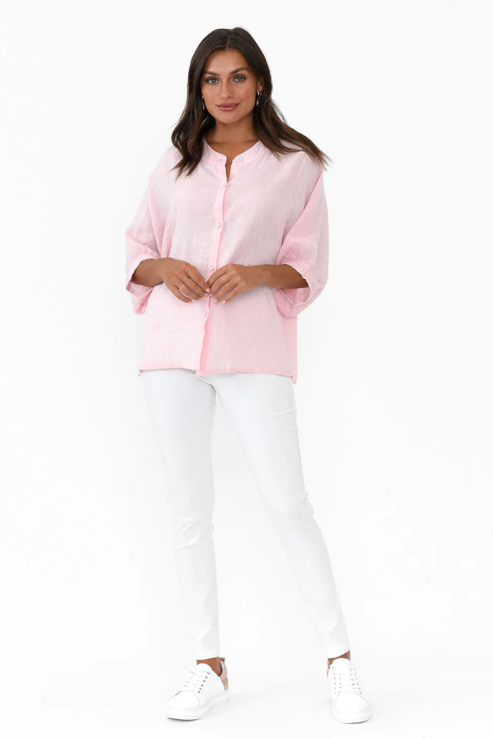 Jane Linen Button Blouse-Blush Pink