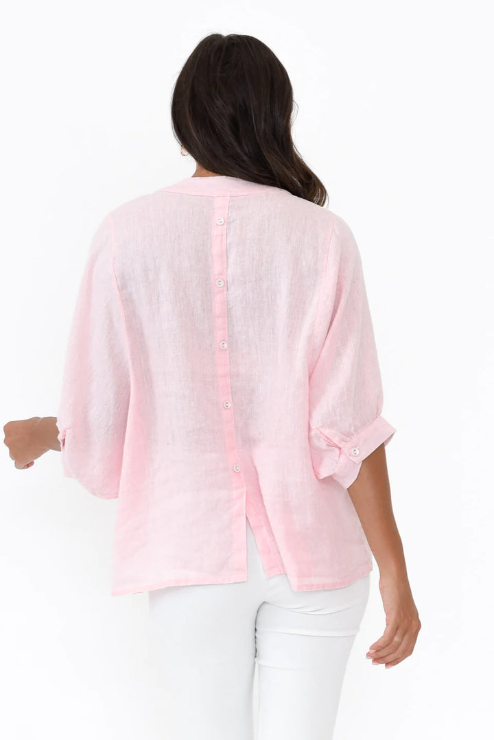 Jane Linen Button Blouse-Blush Pink