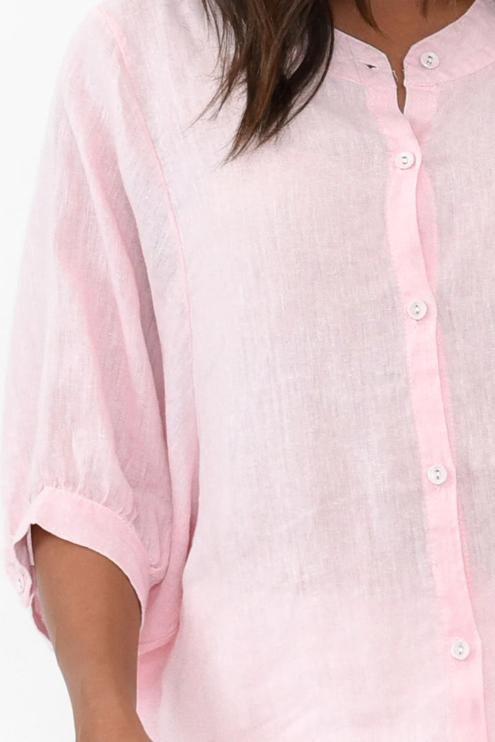 Jane Linen Button Blouse-Blush Pink