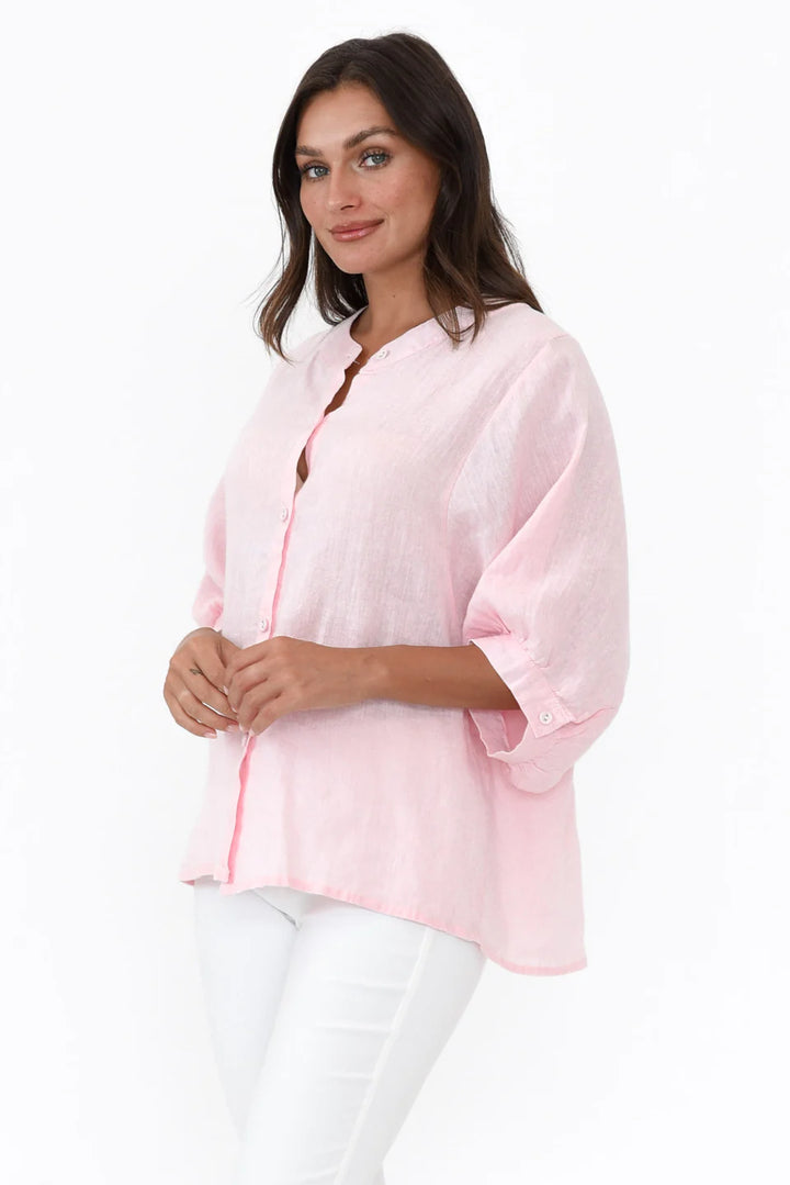 Jane Linen Button Blouse-Blush Pink