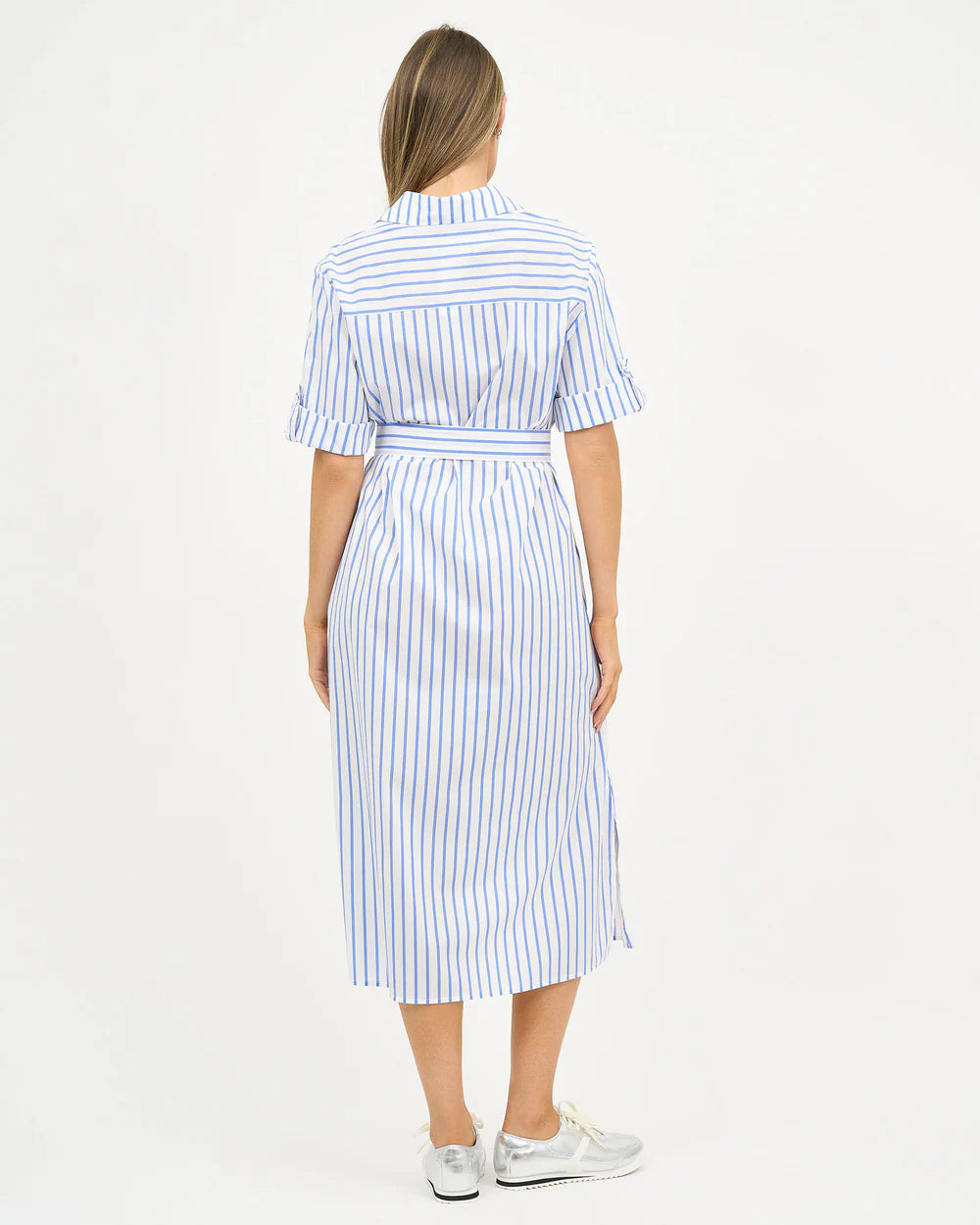 Liberty Rose Stripe Belted Shirt Dress - Blue/White