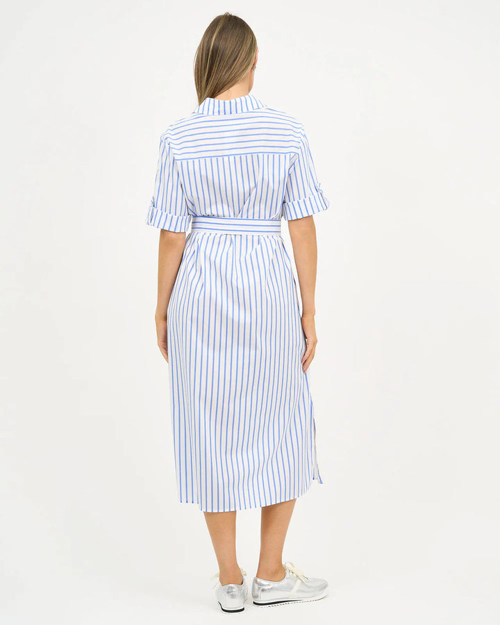 Liberty Rose Stripe Belted Shirt Dress - Blue/White