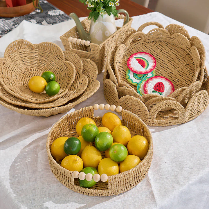 Papier Woven Round Tray - Beaded