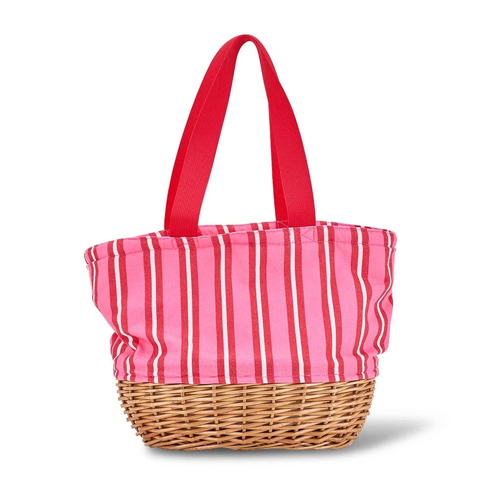 Picnic Lunch Bag - Wicker - Red & Pink stripe