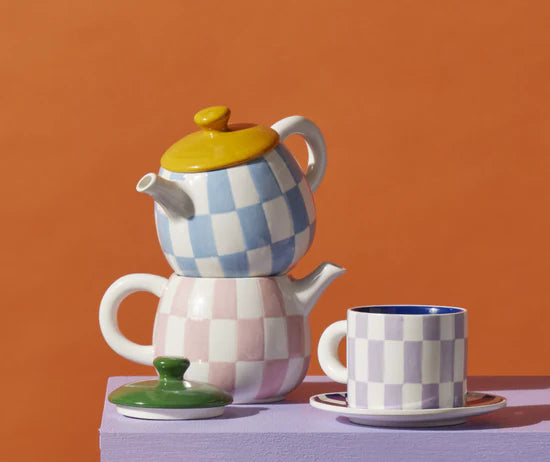 Check Teapot - Pink and Green