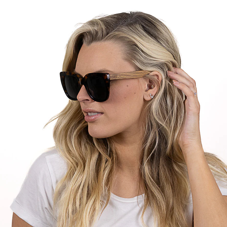 RIVIERA TOFFEE Half Tortoise Half Black Frame l Black Polarised Lens l Walnut Arms