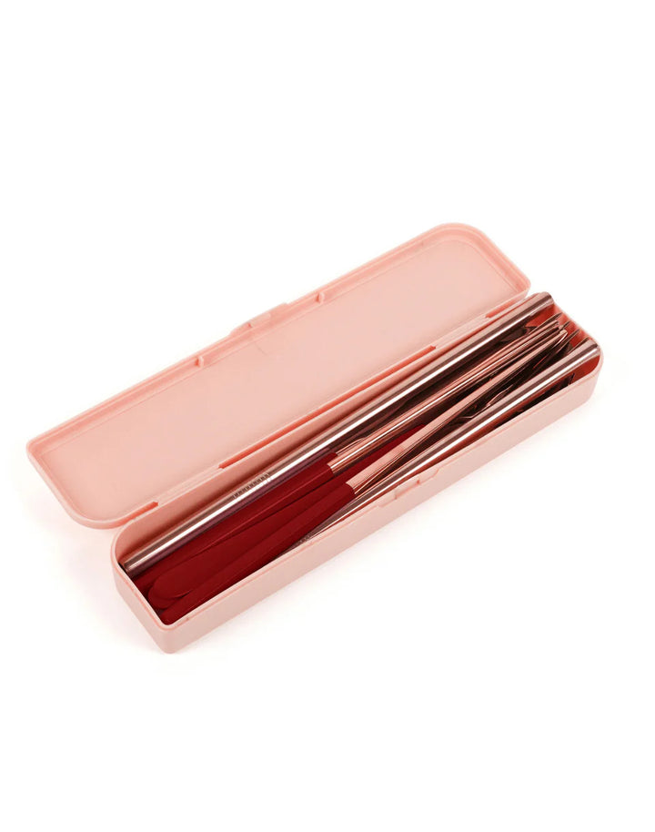 Take Me Away Cutlery Kit - Rose Gold with Burgundy Handle