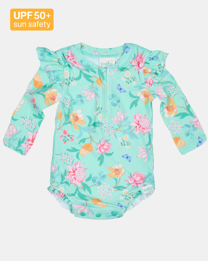 Swim Onesie Long Sleeve Ripple - Waratah Mint