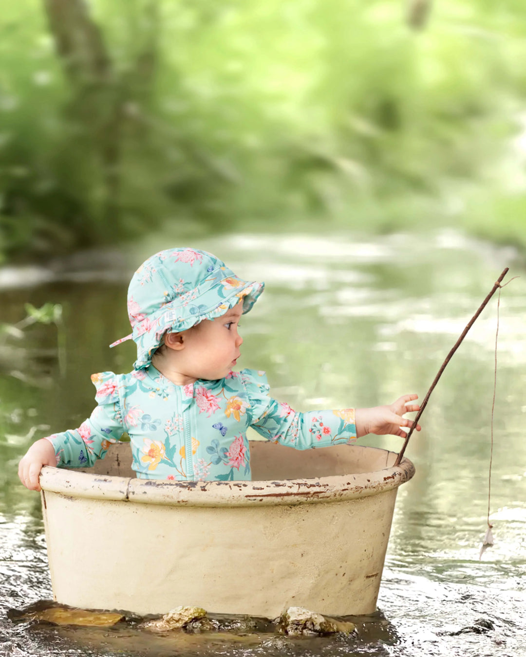 Swim Onesie Long Sleeve Ripple - Waratah Mint