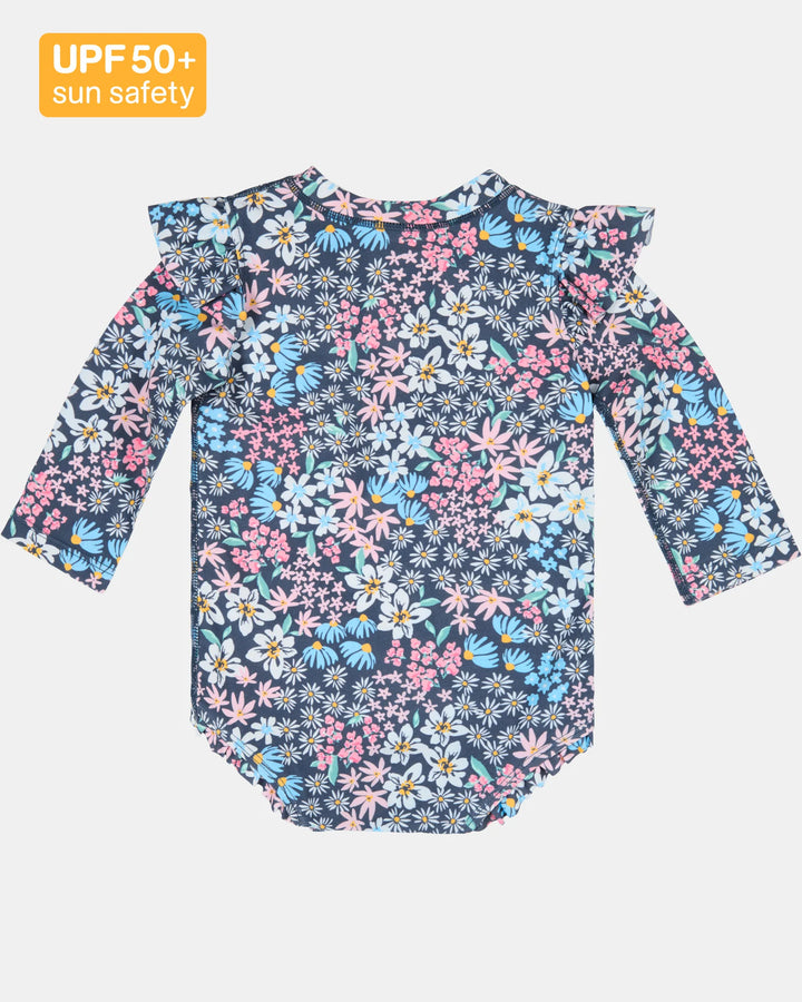 Swim Onesie Long Sleeve Ripple - Wattle Dusk