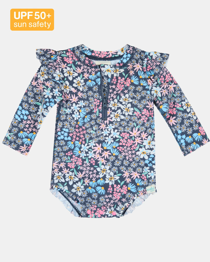 Swim Onesie Long Sleeve Ripple - Wattle Dusk