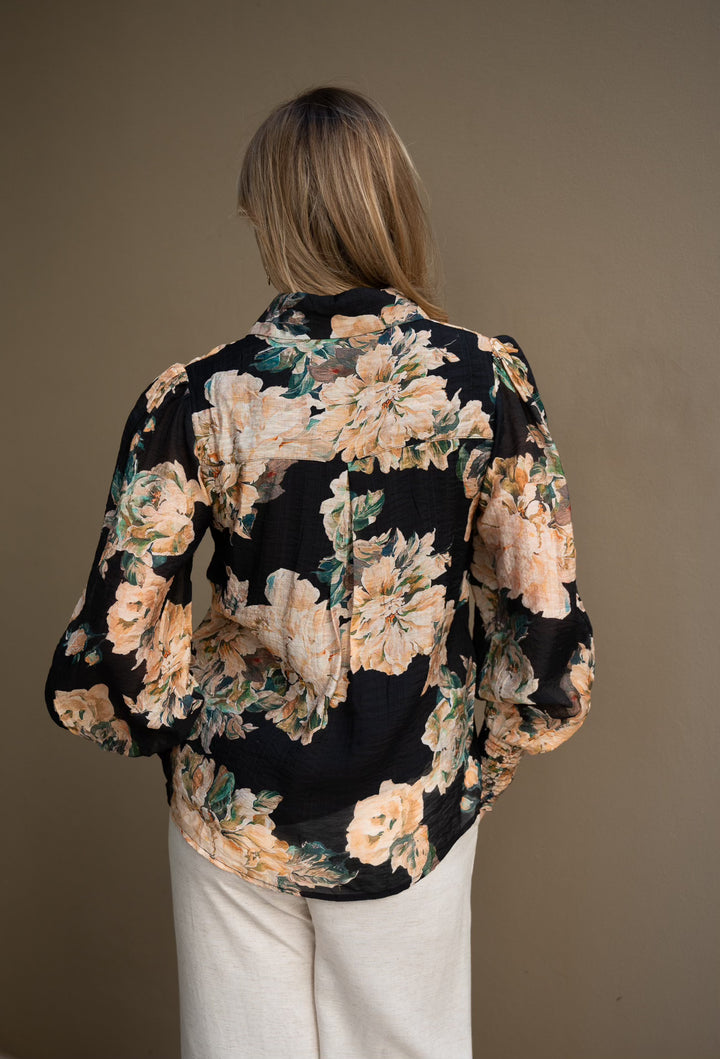 Peony Lace Trim Blouse - Black
