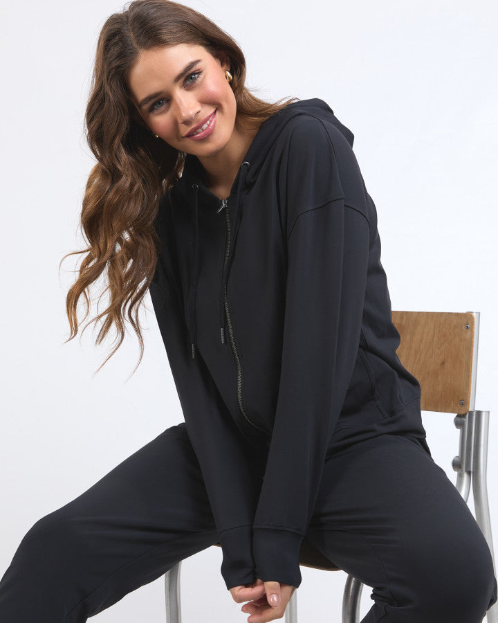 Alexis Zip Hoodie - Black