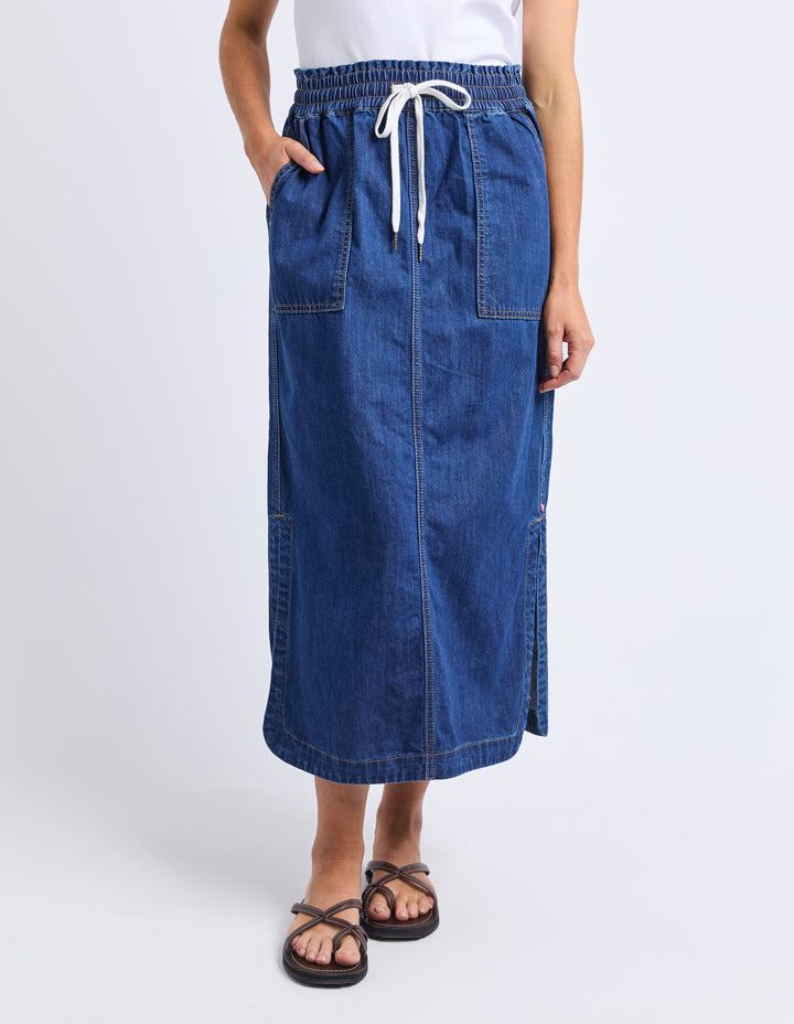 Clover Midi Denim Skirt Mid Blue Wash