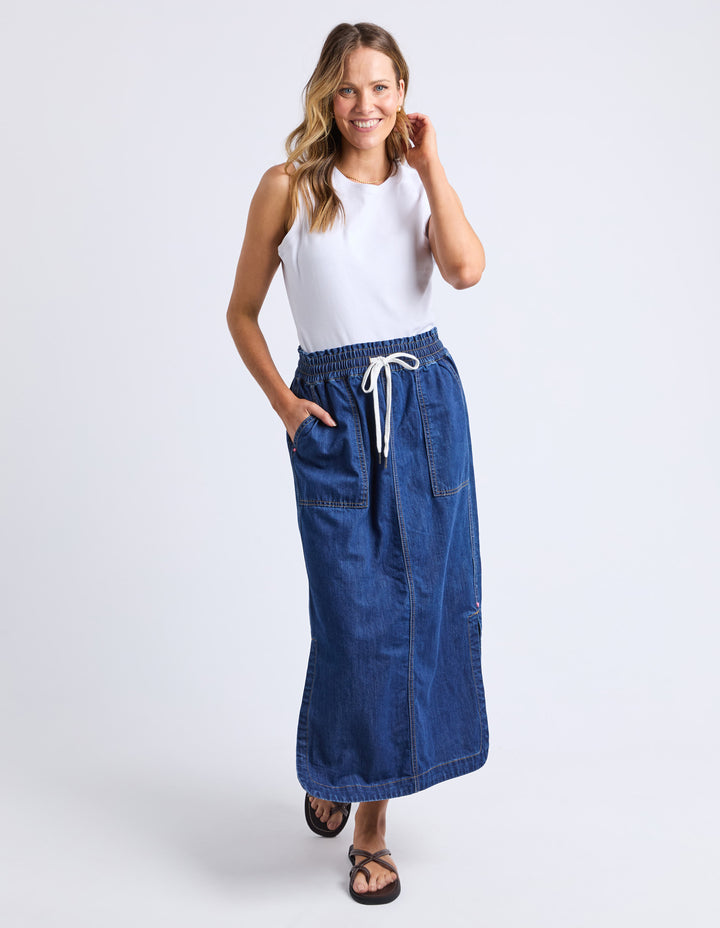Clover Midi Denim Skirt Mid Blue Wash