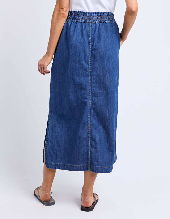 Clover Midi Denim Skirt Mid Blue Wash
