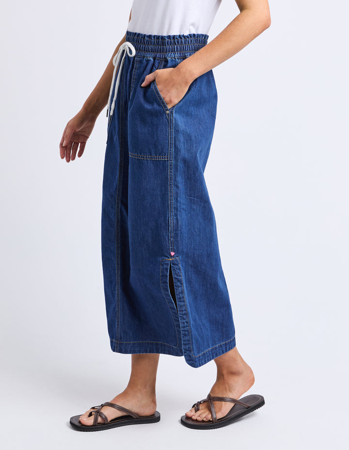 Clover Midi Denim Skirt Mid Blue Wash