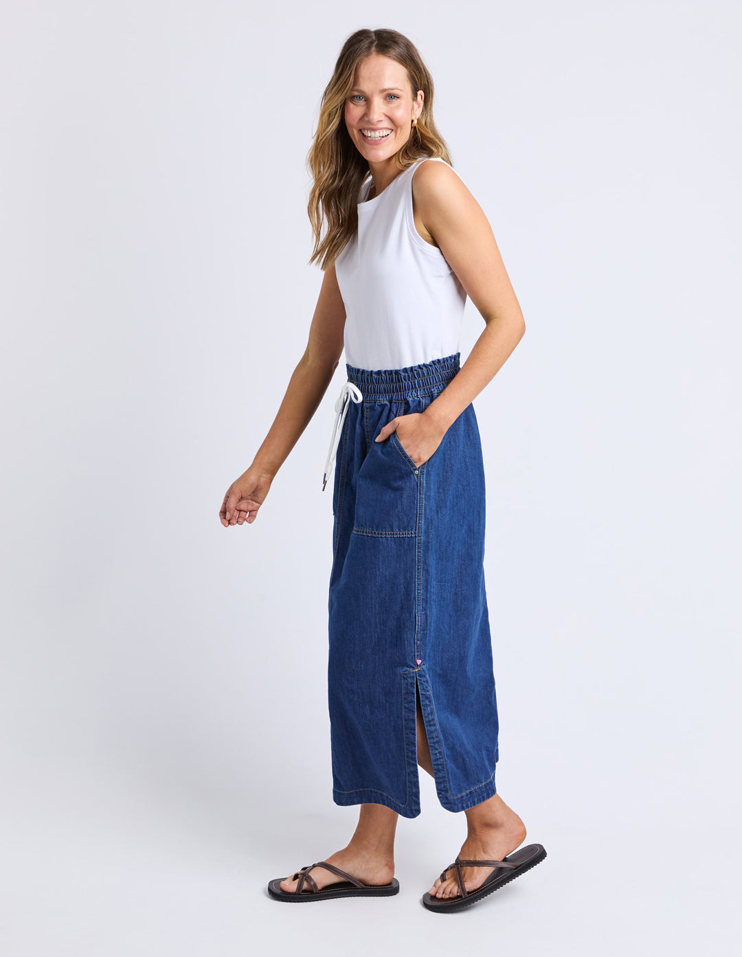 Clover Midi Denim Skirt Mid Blue Wash