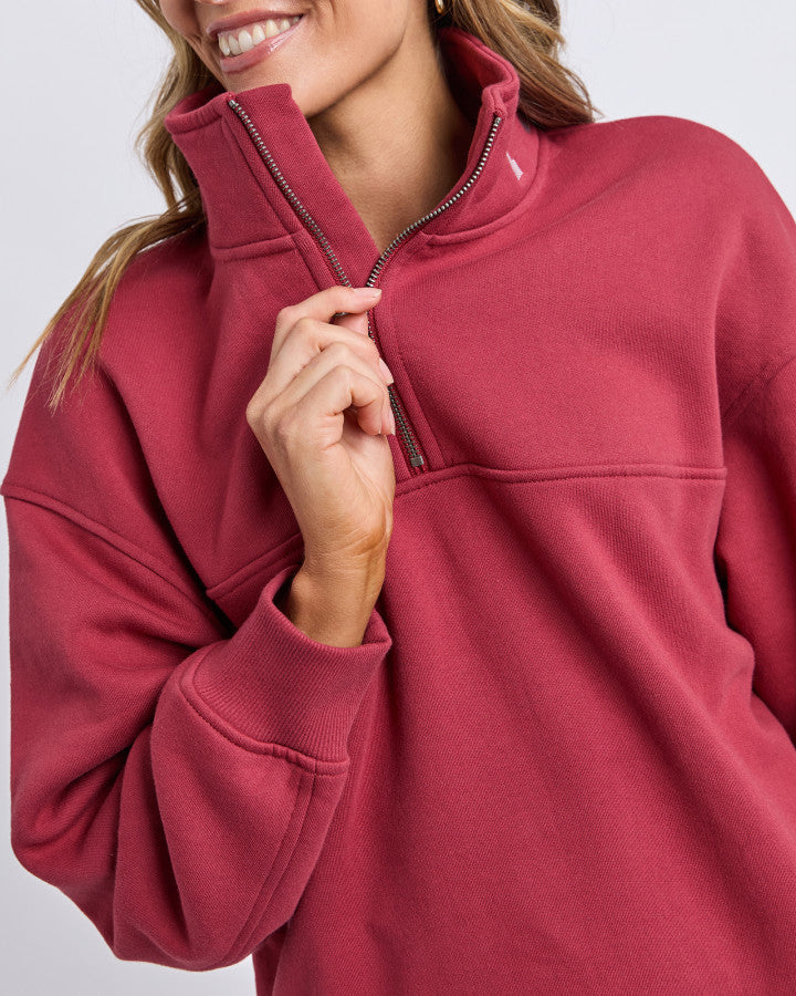 College Contrast Zip Crew Rust With Pink