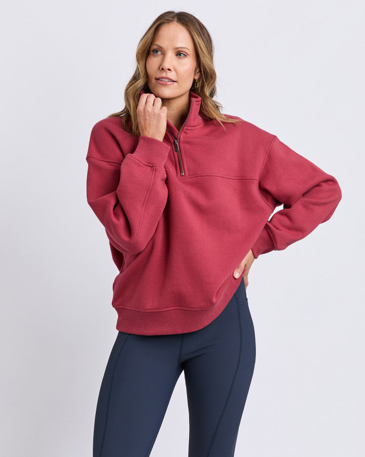 College Contrast Zip Crew Rust With Pink