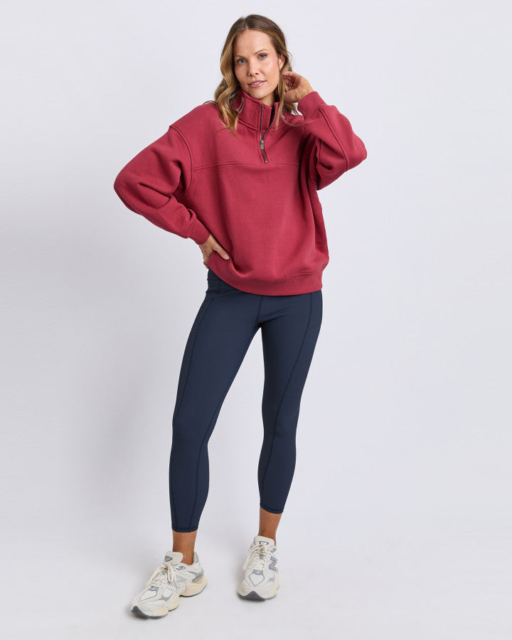College Contrast Zip Crew Rust With Pink