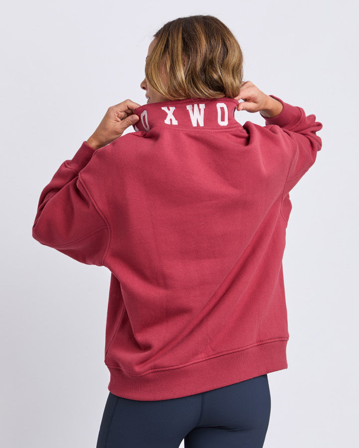 College Contrast Zip Crew Rust With Pink