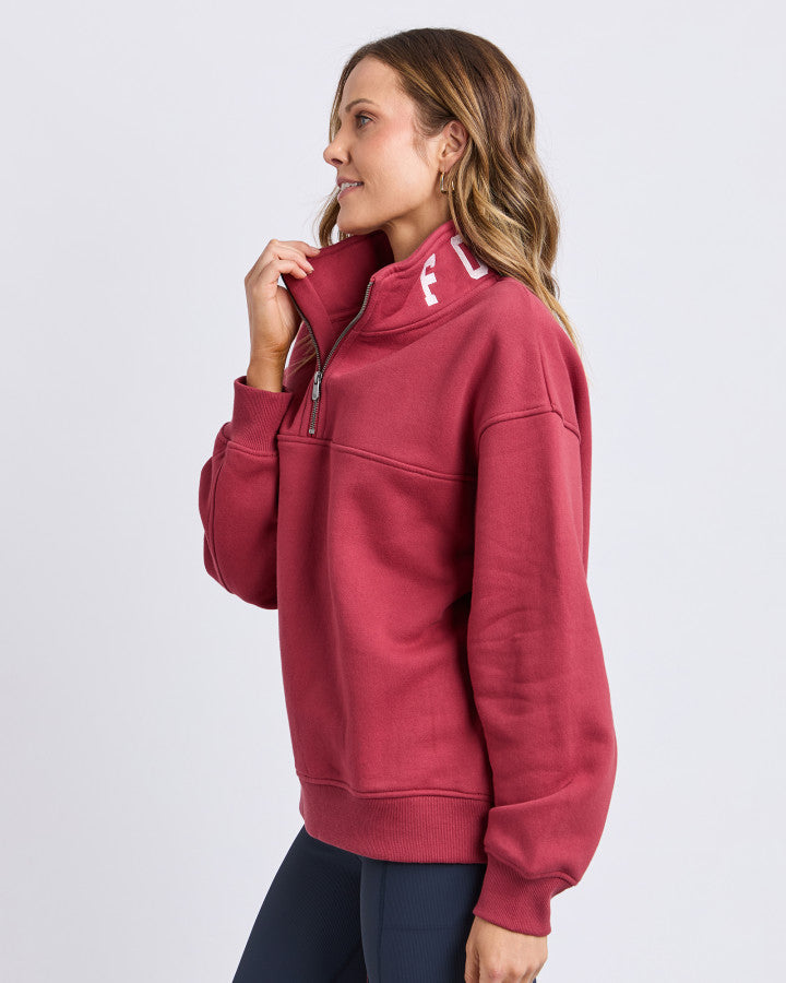 College Contrast Zip Crew Rust With Pink