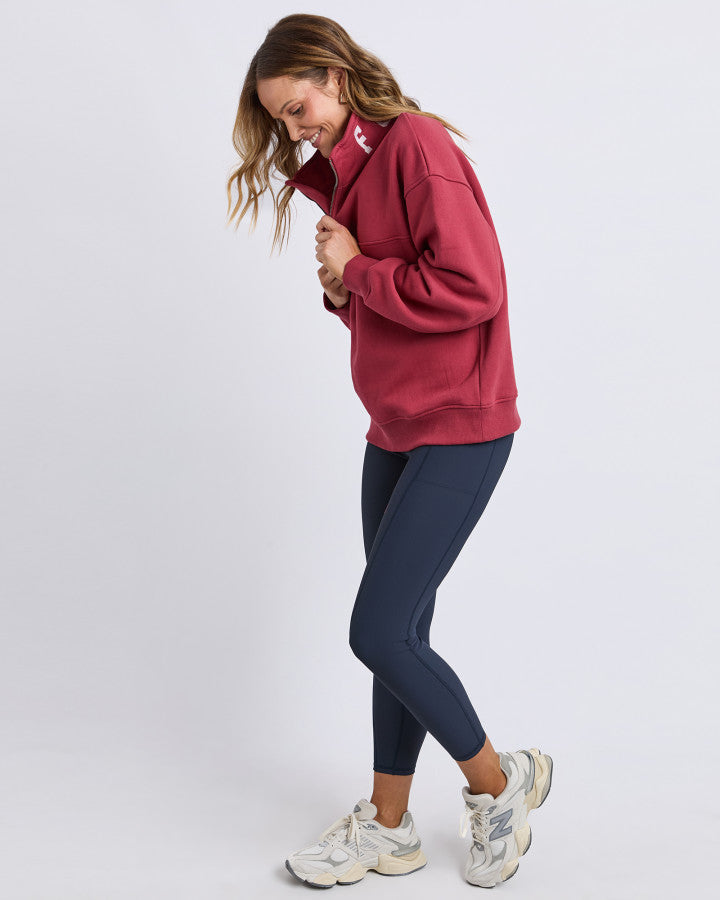 College Contrast Zip Crew Rust With Pink
