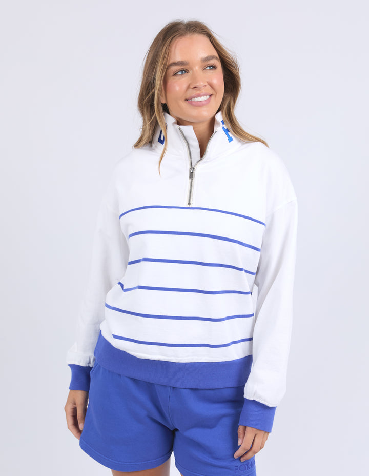 College Stripe Zip Crew - Blue